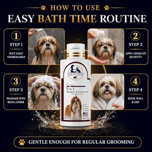 The Pet Mom Organic 5 In 1 Shampoo & Conditioner For Shih Tzu Dog & Puppy | Deep Cleans, Refreshing, Conditions, Anti Itching, Anti Fungal, Bad Odor | Dog Shampoo Conditioner For All Dogs Breed –200ml 5