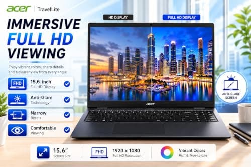 Acer TravelLite Thin & Light Laptop | AMD Ryzen 5 7430U Hexa-Core | 15.6" FHD | 8GB RAM | 512GB SSD | AMD Radeon Graphics | Windows 11 | MS Office | Metal Body | Black | 3 Years Warranty 4