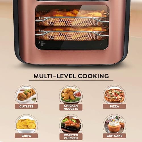 Prestige AirChef 12L Air Fryer Oven | 1800 Watts | 360° Rapid Air Technology | Multi-level Cooking | Rotisserie | 10 Preset Menu | 80% less Oil Consumption | Rose Gold | 1Y Warranty | ISI Certified 6