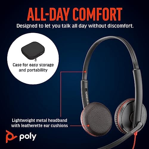 Poly (Plantronics) Blackwire 3225 USB-C Headset, On Ear w/Noise-canceling mic, Connect to Mobile/Tablet via USB-C/A, Lightweight Metal Headband, Works w/Teams, Zoom and More, Black, 8G0X1AA 4