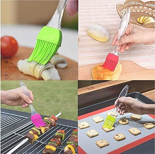 AV Enterprises | Multicolour Silicone Heat Resistant Oil Brush and Spatula Set with Handle/Pastry/Cake Brush/Ghee Combo Set of 2 Pcs 3
