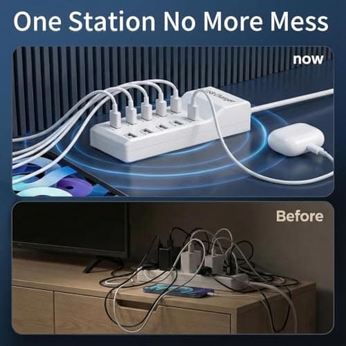 MICROWARE MICROWARE 10-Port USB Charging Station, Portable Desktop Charger for Multiple Devices, Compatible with Phones, Tablets, Bluetooth Earbuds and Other USB Devices 2