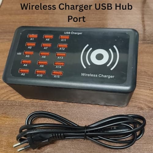 Drumstone (𝐋𝐢𝐦𝐢𝐭𝐞𝐝 𝐓𝐨𝐝𝐚𝐲) Multi-Port USB Charging Hub with Wireless Charging, 15 Ports 100W 5V/2.4A per Port, Safe Fast Charging for Phones & Tablets𝟏𝟓 𝐘𝐞𝐚𝐫𝐬 𝐖𝐚𝐫𝐫𝐚𝐧𝐭𝐲 4