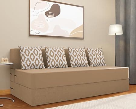 Adorn India Easy 4 Seater Sofa Cum Bed (Rhombus Pattern) Size 6' X 6' Ft (Beige Color) Perfect for Home & Office for Guests (1 Year Warranty)