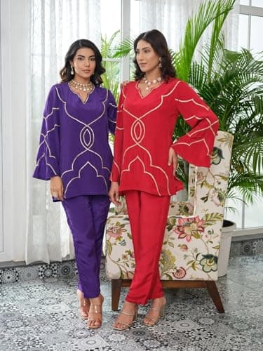 FABNEX Women Embroidered Co-Ord Set || Women 2 Pic Stylish Kurta Set (K-217-Red-M) 3