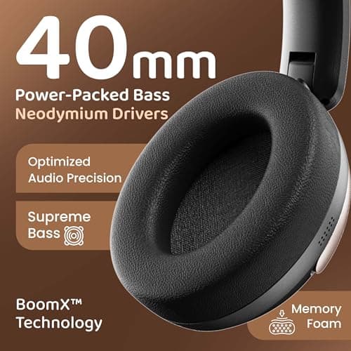GOBOULT Soniq Over Ear Bluetooth Headphones with 70H Playtime, 40mm Bass Drivers, Zen™ ENC Mic, Type-C Fast Charging, Dual Pairing, AUX, Wireless Headphones (Black) 4