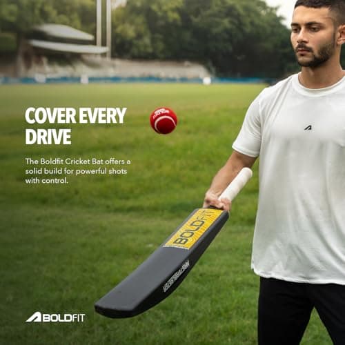 Boldfit Turf Bat Cricket for Adults Plastic Tennis Bat for Mens Heavy Plastic Bats with Grip for Gully, Tournament Match Standard Full Size Tennis Ball - Black 5