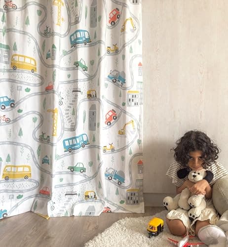 Tranquebar Curtain Co. Kids Room Curtain, Cotton Curtains, 60-65% Room Darkening, Multicolor Vehicles Print, Window Curtains 5 Feet, BackTab Loops, Design Zoom (152 cm) - Set of 2 3