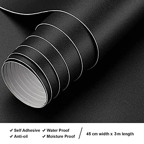 Wolpin Black Solid Colour Self Adhesive Wallpaper (45 x 300 CM, Black) | DIY Home Renovation Sheet for Furniture Cabinets Kitchen Cupboard Gift Wrapping | Waterproof Peel & Stick PVC Decorative Film 4