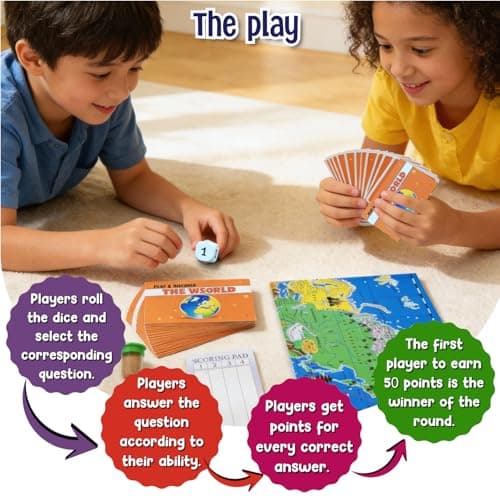 Creative's Play & Discover The World, GK Quiz Game, 360 Questions 3 Levels Cards, Reference World Map, Timer Scoring Pad, Continents, Countries, Oceans, Geography Games for Kids, Ages 8 & Up 3