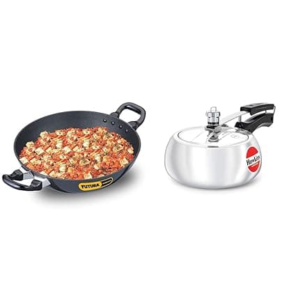 Hawkins - Q54 Futura Non-Stick Kadhai Deep-Fry Pan, 2.5 Litres/26Cm, Black & Hawkins Contura Pressure Cooker, 2 litres, Silver