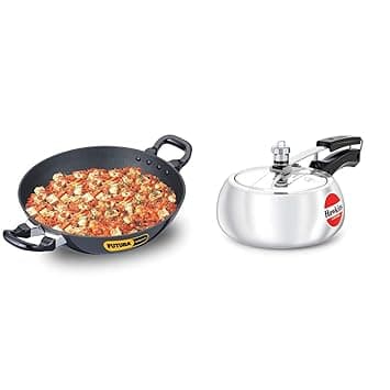 Hawkins - Q54 Futura Non-Stick Kadhai Deep-Fry Pan, 2.5 Litres/26Cm, Black & Hawkins Contura Pressure Cooker, 2 litres, Silver