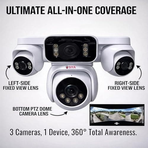 SIYA 3-in-1 Solar 4G WiFi Security Camera | 360° Triple Lens CCTV Camera | PTZ Dome + Dual Side Cameras | Wireless Outdoor Camera with SIM Support, Night Vision, Motion Detection & Mobile Monitoring 2