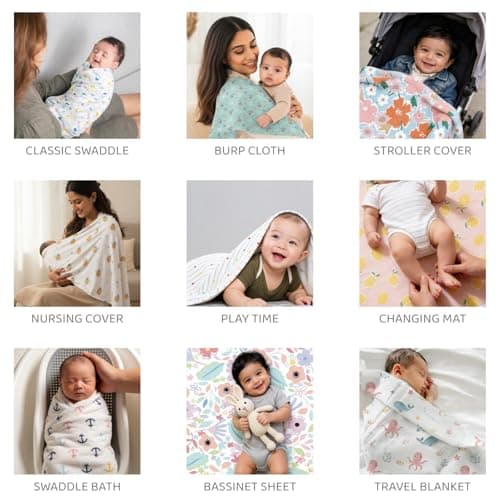 haus & kinder 100% Cotton Muslin Swaddle Wrap for New Born Baby | Pack of 5 (100×100 cm) | Baby Blanket & Swaddles for Newborn | Dream Safari Collection 4