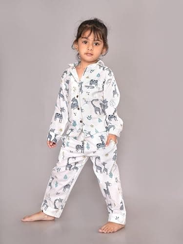 BLOCKS OF INDIA Cotton Kids Night Suit Set |Soft & Comfortable Sleepwear | Unisex | | Includes Special Printed Bag(4 Years 5 Years Grey Giraffe) 2
