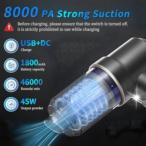 Pivalo 3-in-1 Cordless Car Vacuum Cleaner | USB Rechargeable Battery, 3 Attachments & Filter | Portable Wireless Handheld Mini Car Vaccum Cleaner for Home, Office & Travel (Pack of 1, Black) 5