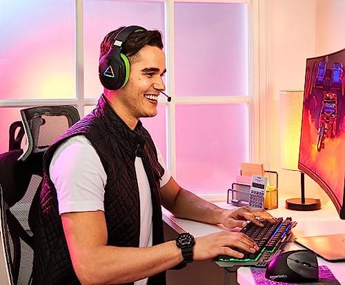 amazon basics 7.1 USB Gaming Wired Over Ear Headphones with Mic | Virtual Surround Sound | 50mm Driver | RGB LEDs (Black - Green) 5