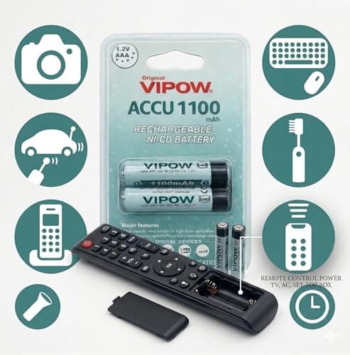 AAA Rechargeable Batteries (Pack of 2) | 1100mAh High-Capacity Ni-CD | 1.2V Triple A Cells for TV Remote, AC Remote, and Wireless Mouse 2