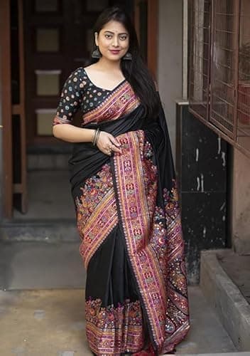 Amazon Brand - Anarva Women's Silk Saree With Blouse Piece | saree for women(nilima-black-re) 2