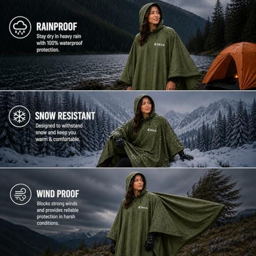 Colca Wild Rain Poncho for Women | Waterproof | Heavy Duty | Reusable | for Camping | Trekking | Hiking | Army | Urban Use | Olive Green 5