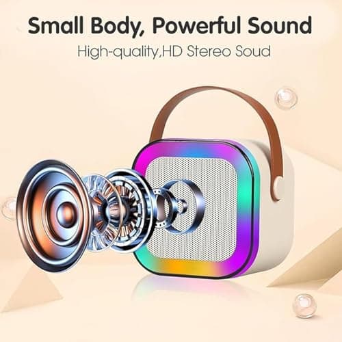 INDIA'S NO.1 Mini Karaoke bluetooth speaker with wireless mic for singing, Wireless Mini Portable Bluetooth Speaker with Microphone & LED Lights, Karaoke Microphone Singing Speaker, Mini & Portable US 3