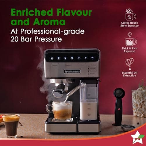 Wonderchef Regenta Automatic Coffee Maker, 20-bar with Auto-Frother, Make Espressos, Cappuccinos & Lattes at Home, With Steamer, Metal Porta Filter, Temperature Dial, 2 Years Warranty 3