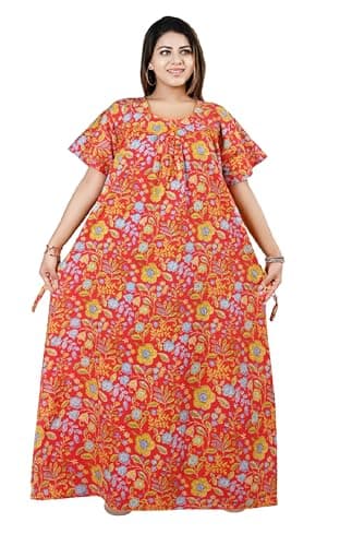 Bejod's Collection Women Pure Cotton Nighty Combo Pack | Full Length Floral Printed Cotton Nighty Maxi | Soft & Breathable Night Dress for Women L-4XL (Red, 3XL)