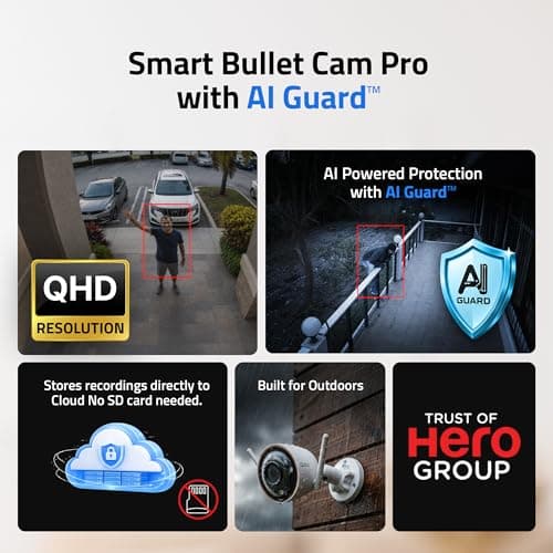 Qubo Smart Bullet Cam Pro 4MP [2026 Edition] by Hero Group | STQC Certified | AI Person Detection | Intruder Alarm | Color Night Vision | App Control | Records Directly on Cloud | No SD Card Required 2