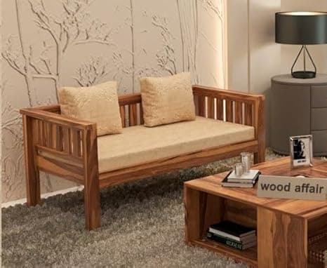 Wooden 2 Seater Sofa | Solid Sheesham Wood, Teak Finish