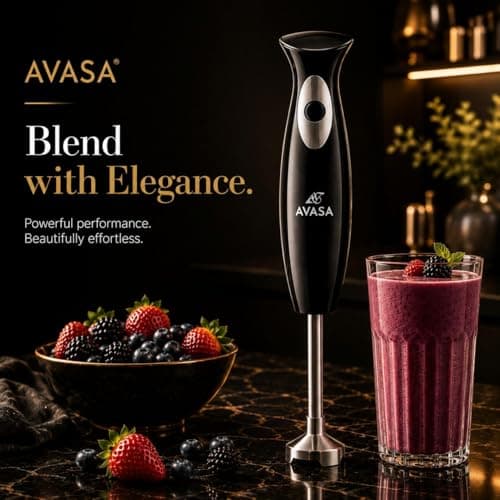 AVASA Premium Hand Blender I 300W Pure Copper Motor I Stainless Steel Rod I BIS Certified I Made in India I Powerful & Sleek Design for Smoothies, Soups & Chutneys 5