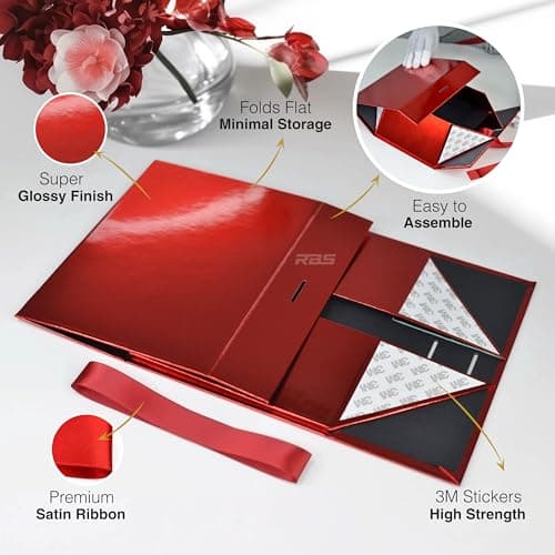 RBS® - Red Gift Box for Packing (23x16x10 Cm) With Satin Ribbon Valentine's Day Empty Return Gift Hamper Box Holds Upto 5 Kg Maroon Gift Boxes for Presents Reusable Gift Packing Box (Burgundy Bliss) 3