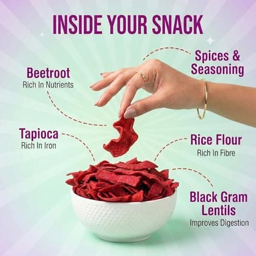 Beetroot Chips Masala Flavor | Healthy Baked Vegetable Chips | Healthy Gluten Free Snack | High Fiber & Low Cholesterol Veg Chips | No Added Preservatives | Crispy Beetroot Snacks for Kids & Adults |  3