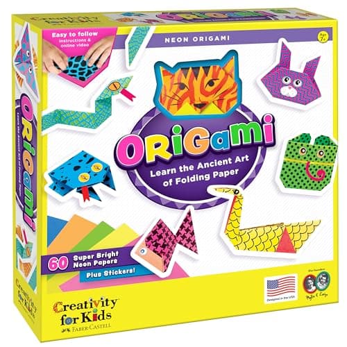 Creativity for Kids by Faber-Castell Neon Origami Kit - 60 Double-Sided Neon Origami Paper Sheets with Stickers, DIY Art Craft Activity for Beginners, Gift for Girls and Boys Ages 7-12 2