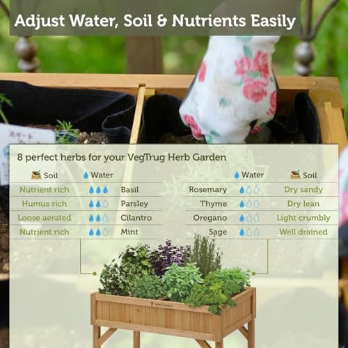 VegTrug Wooden Raised Garden Bed Planter Stand with Bottom Shelf | 8 Pocket Elevated Herb & Vegetable Plant Box for Balcony, Terrace, Patio & Indoor Outdoor Gardening | Rectangular - Natural Color 4