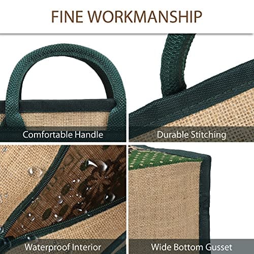 DOUBLE R BAGS Jute Eco-Friendly Tote Bag: Stylish, Spacious, and Sustainable - Perfect for Everyday Errands and Adventures! (Green, Pack of 4) 2