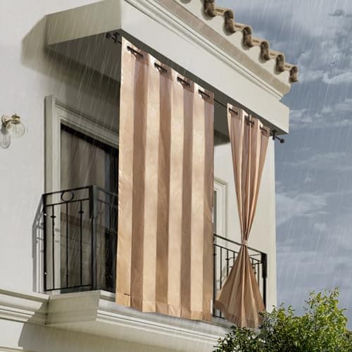 HIPPO HDPE Coated Waterproof Outdoor Balcony Curtain 260 GSM – Rain, Sun & Dust Protection Light Filtering Curtains for Home, Garden, Veranda & Hotel (4 Feet X 9 Feet, 2IN1 Bamboo-Mocha, 2 PC)