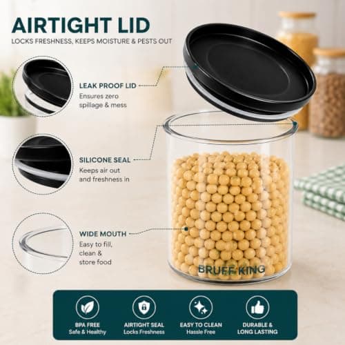 Round Airtight Storage Container 600 ml, Plastic Transparent Kitchen Jar, Leak Proof Silicone Seal Lid, Pantry Organizer For Cereals, Pulses, Rice, Dry Fruits, Cookies, Snacks, Grocery Storage 4