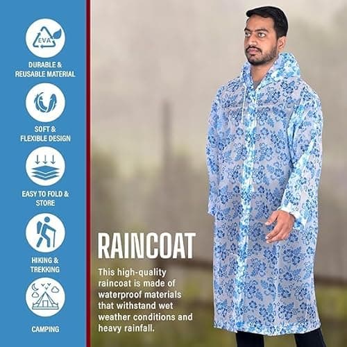 Allextreme EVA Waterproof Unisex Rain Coat Hooded Full Sleeves Outdoor Men, Women, Boys & Girls Rainwear Poncho Raincoat for Camping, Hiking & Travelling (Random Color & Design) 2