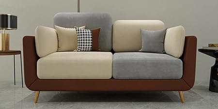 Modern & Stylish Cushioned Couch Relax sectional Sofa in Fabric & Velvet and Heavy Duty Sofa Ideal for Living Rooms, Guest Rooms, Homes, and Office-(2 Seater Brown & Beige).