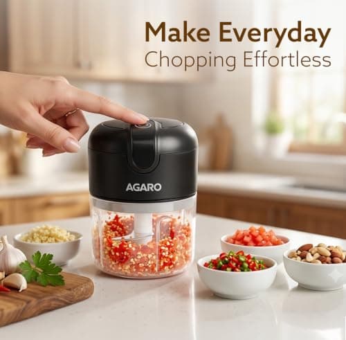 AGARO Elite Rechargeable Mini Electric Chopper, Food Grade Bowl, Stainless Steel Blades, Rechargeable, One Touch Operation, for Chopping Garlic, Ginger, Onion, Vegetable, Nuts, 250 Ml, Black 3