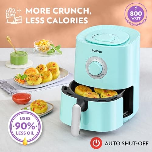 Borosil Best 1.2 L Air Fryer | 4 in 1 Function with QuickFry Technology, Auto Off Function | Air Fryer for Bake, Grill, Roast, Reheat etc. | 90% Less Oil | 2 Year Warranty | Black 3