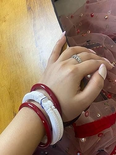 HAPPYCRAFT Lac Shakha Pola Bangles for Married Women (Pack of 4) | Bengali Traditional Red and White Acrylic Bangles Set | Daily Use Wedding Ritual Bridal | Saree Styling Ethnic Wear (2.14) 5