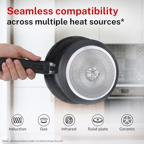 Prestige 5 Litre Hard Anodised Svachh Outerlid Pressure Cooker|Deep Lid for spillage Control|Gas & Induction compatible|Metallic Safety Plug|Gasket Release System|5 Years warranty|ISI Certified 5
