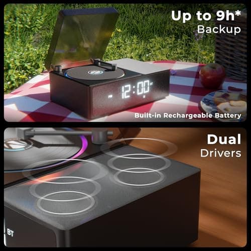 Zebronics 10W Portable Bluetooth v6.0 Speaker, Dual 5.2cm Drivers, 9hr Backup, Retro CD Design, 6 Ambient Sound Effects, TWS Support, Passive Radiator, Built-in Clock, Alarm & Call Function (Echospin) 3
