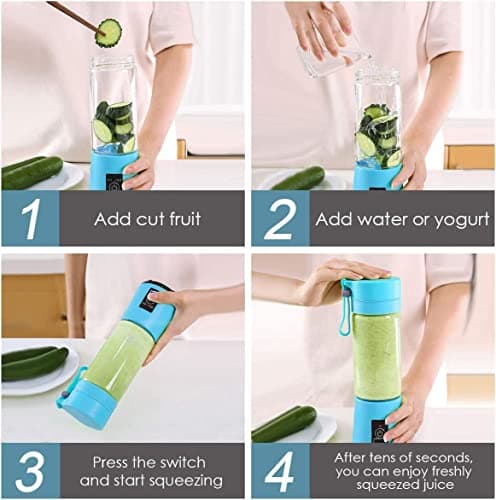 CUISINART Mini Blender Fruit Mixer Machine Portable Electric Juicer grinder Cup 380ML Personal Blender USB Rechargeable Fruit Blender Juicer Mixer for Home Office Outdoor (MULTI) (PLASTIC) 5