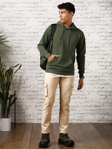 NOBERO Elegant Unisex Olive Green Cotton Solid Plain Hoody Sports Winter Gym Workout Running Travel Trekking Hooded Sweatshirts and Hoodies for Unisex Cotton Winter Casual Wear Without Zipper-L 2