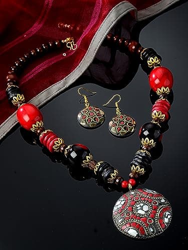 Shining Diva Fashion Latest Stylish Traditional Tibetan Pendant Necklace Jewellery Set for Women (rrsd15536s) 3