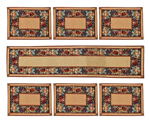 Galaxy Home Decor Washable Cotton Linen Jacquard Fabric Rectangular Table Mats with Runner (Multicolor, Mat - 13x18 inches and Runner 13x54 inches) 6 Count
