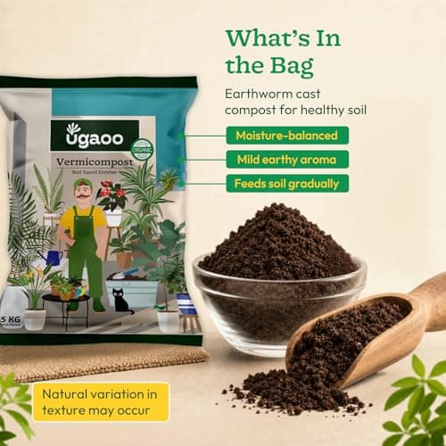 Ugaoo Organic Vermicompost for Plants 5 Kg | Pure Earthworm Compost Manure Rich in NPK & Micronutrients | Natural Plant Food for Indoor, Outdoor Flowering & Home Garden | Sterilized and Odour-Free 2