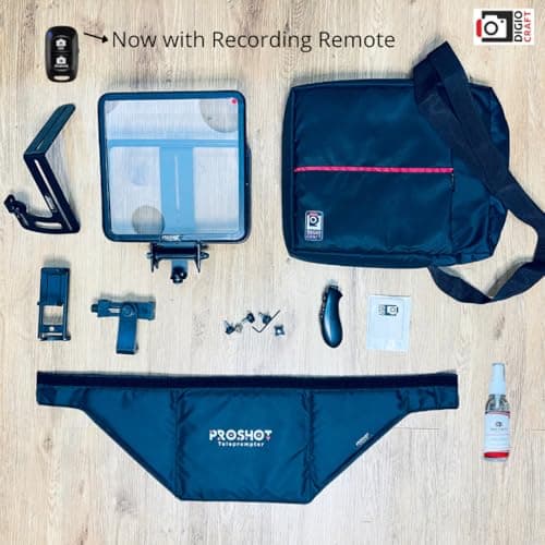 DigioCraft Proshot V4 Teleprompter for iPhone,Ipad,Smartphone,DSRL Camera with Microphone Remote Control|Software&Pro Video Recording Training|Matelic Body|Carry Case|Easy Assembly|Video Making,Black 2